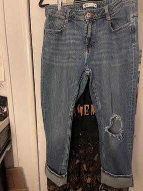 Zara z1975 Blue Distressed Cuffed Women's Jean